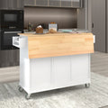 Rolling Mobile Kitchen Island with Solid Wood Top and white-mdf