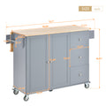 Rolling Mobile Kitchen Island with Solid Wood Top and blue+grey-mdf