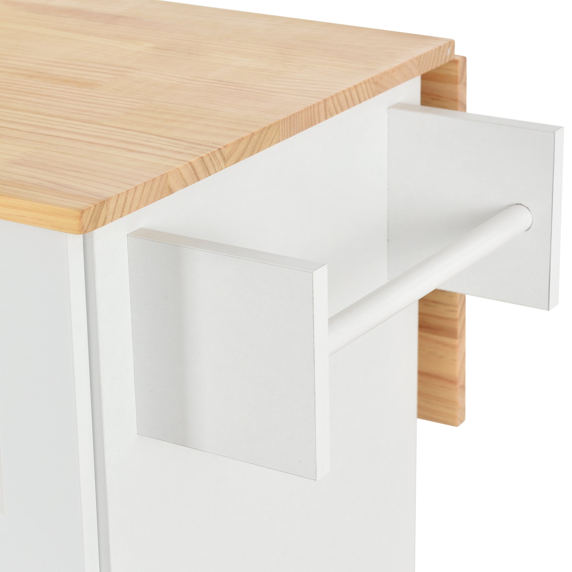 Rolling Mobile Kitchen Island with Solid Wood Top and white-mdf