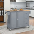 Rolling Mobile Kitchen Island with Solid Wood Top and blue+grey-mdf