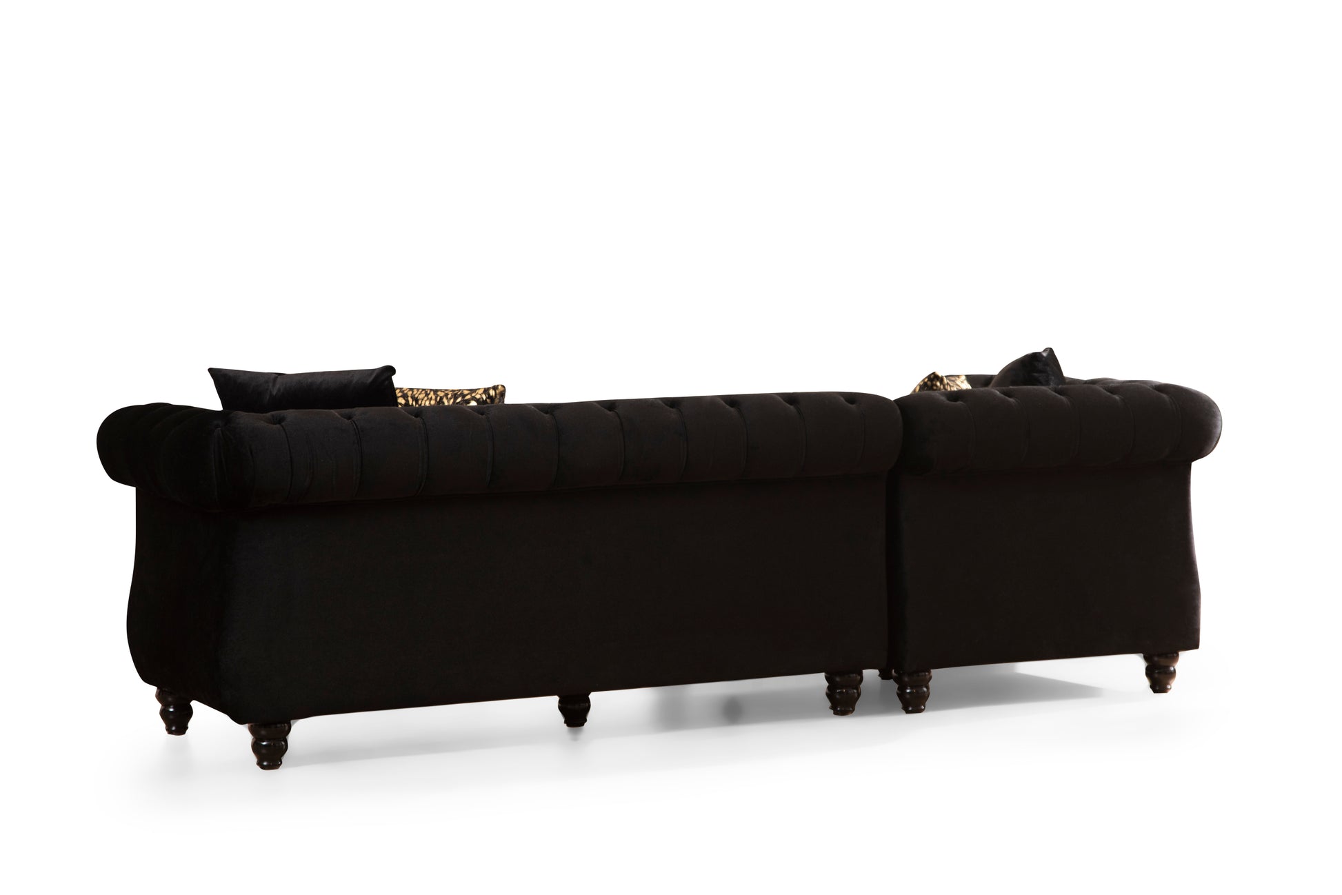 Julia Gold Detailed Tufted Upholstery Sectional made black-velvet-wood-primary living