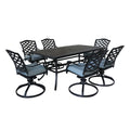 Aluminum 7 Piece Rectangular Dining Set With 6 Swivel light blue-polyester-aluminum