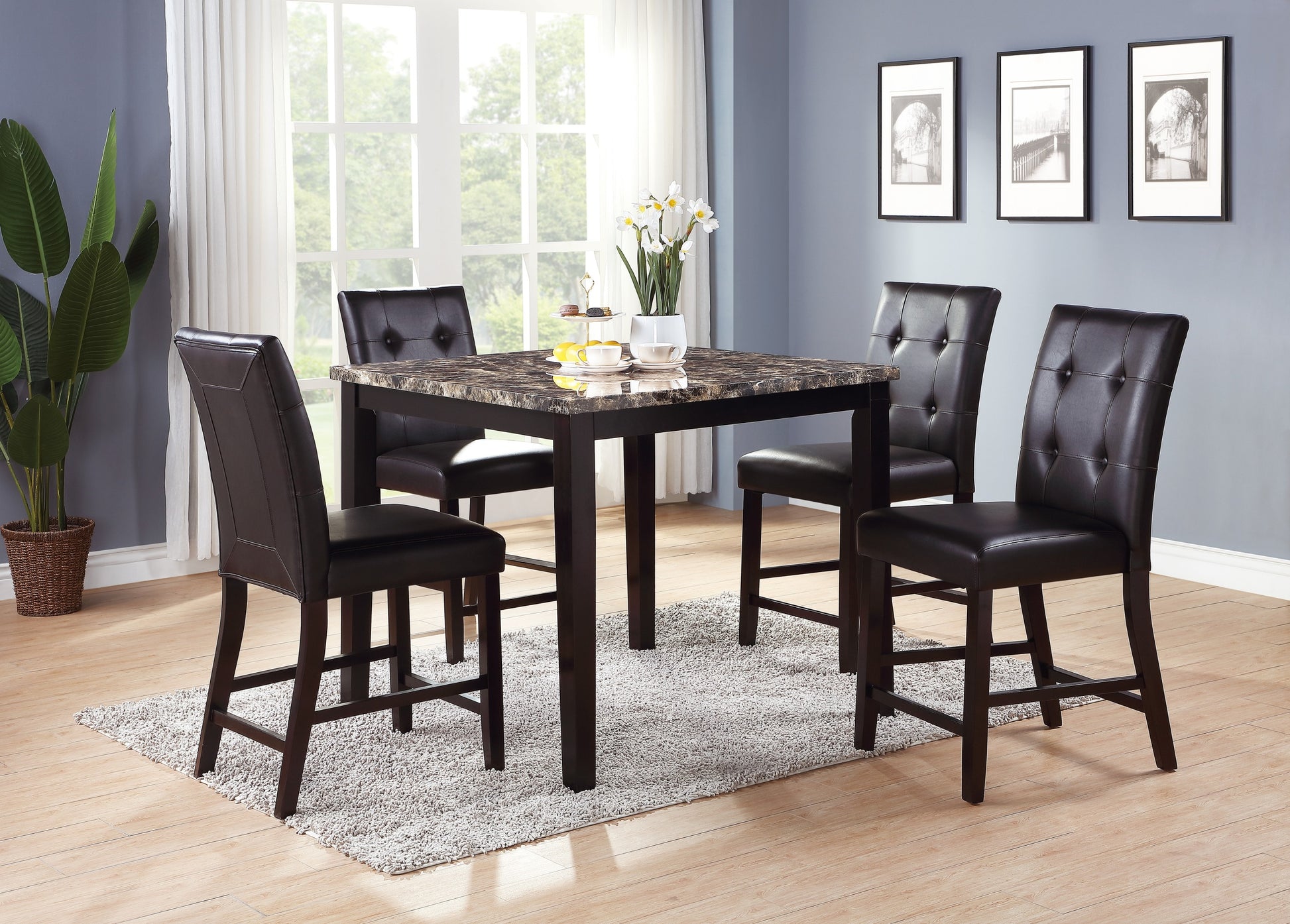 Contemporary Counter Height Dining 5pc Set Table w 4x brown-wood-dining room-birch-square-dining table