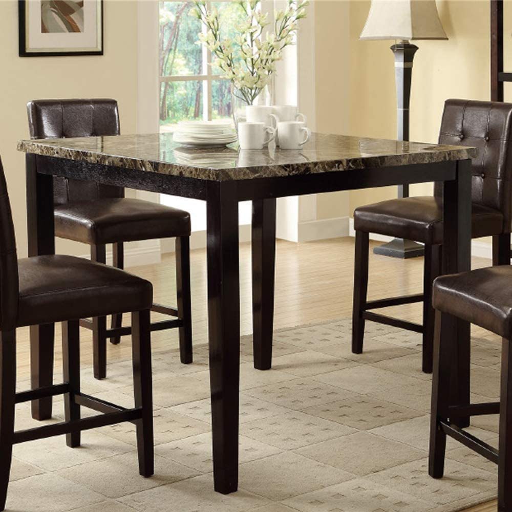 Dining Table Faux Marble Top Birch Veneer MDF Dining brown-espresso-dining