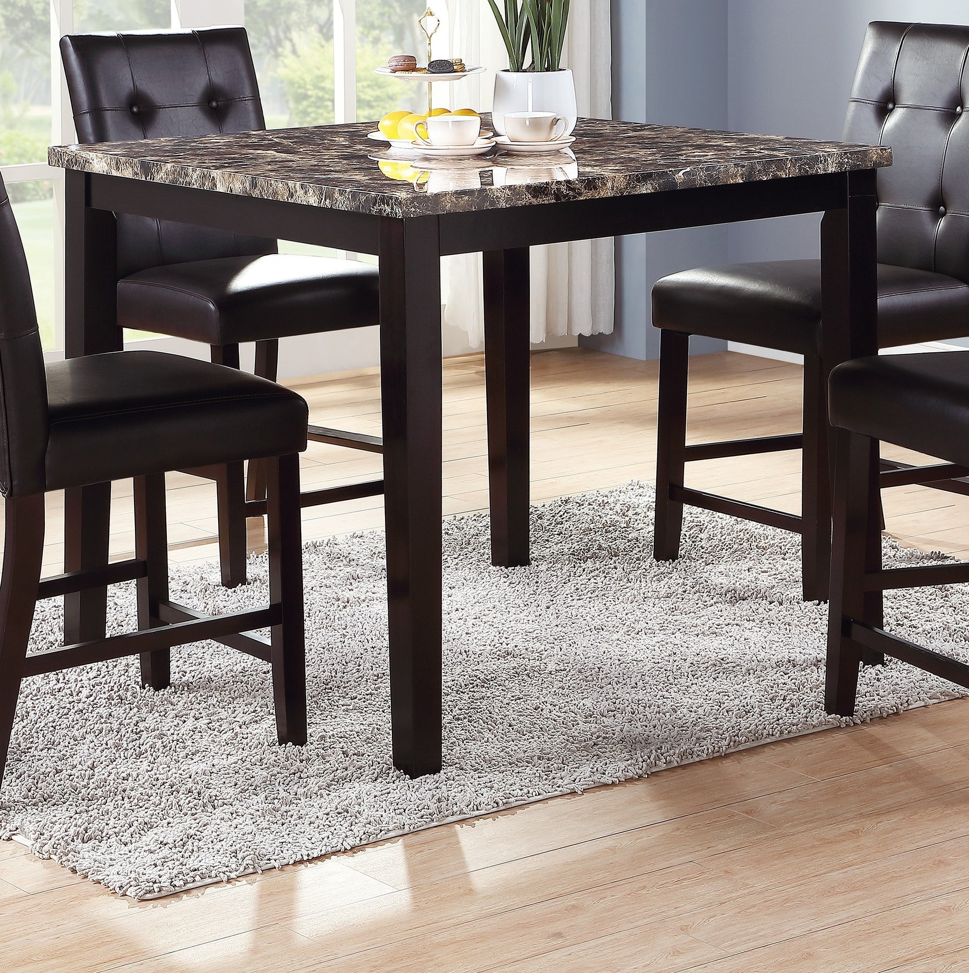 Contemporary Counter Height Dining 5pc Set Table w 4x brown-wood-dining room-birch-square-dining table