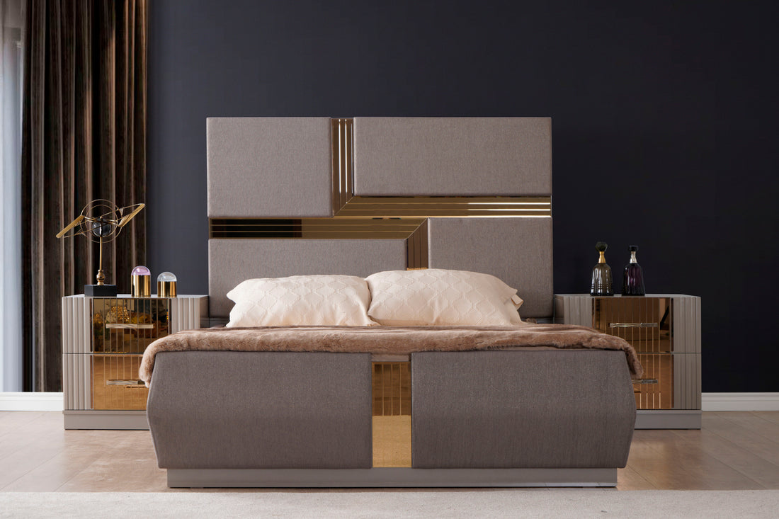 Lorenzo Gold Detailed Tufted Upholstery King Bed made king-gray-wood-bedroom-modern-wood