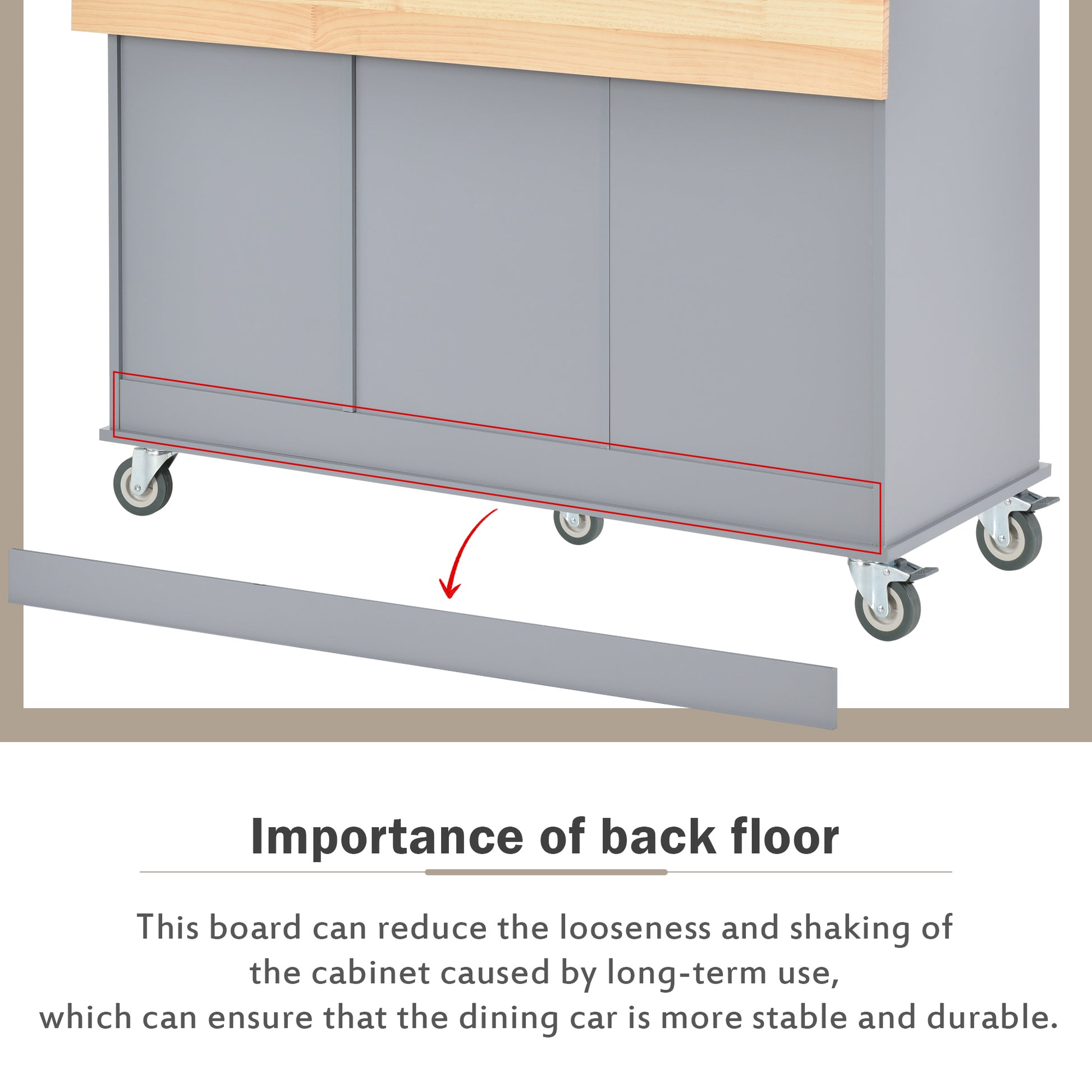 Rolling Mobile Kitchen Island with Solid Wood Top and blue+grey-mdf