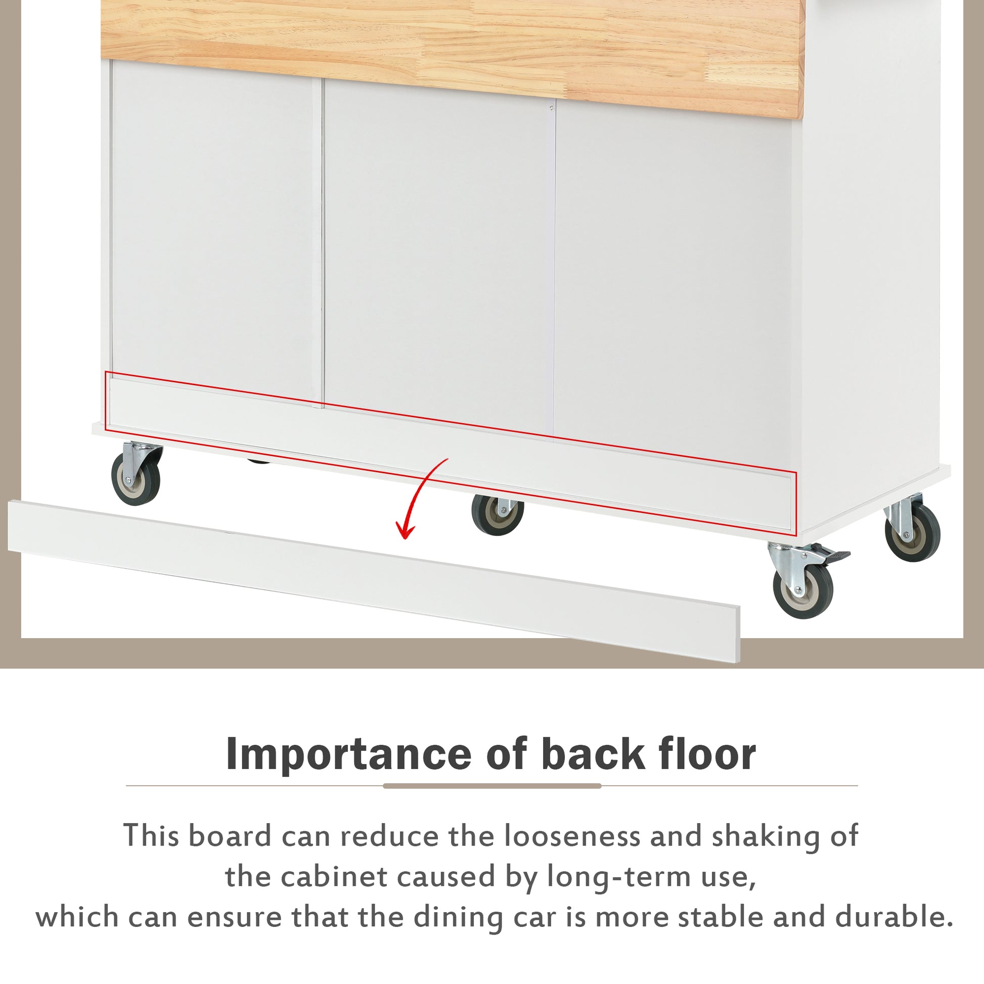 Rolling Mobile Kitchen Island with Solid Wood Top and white-mdf