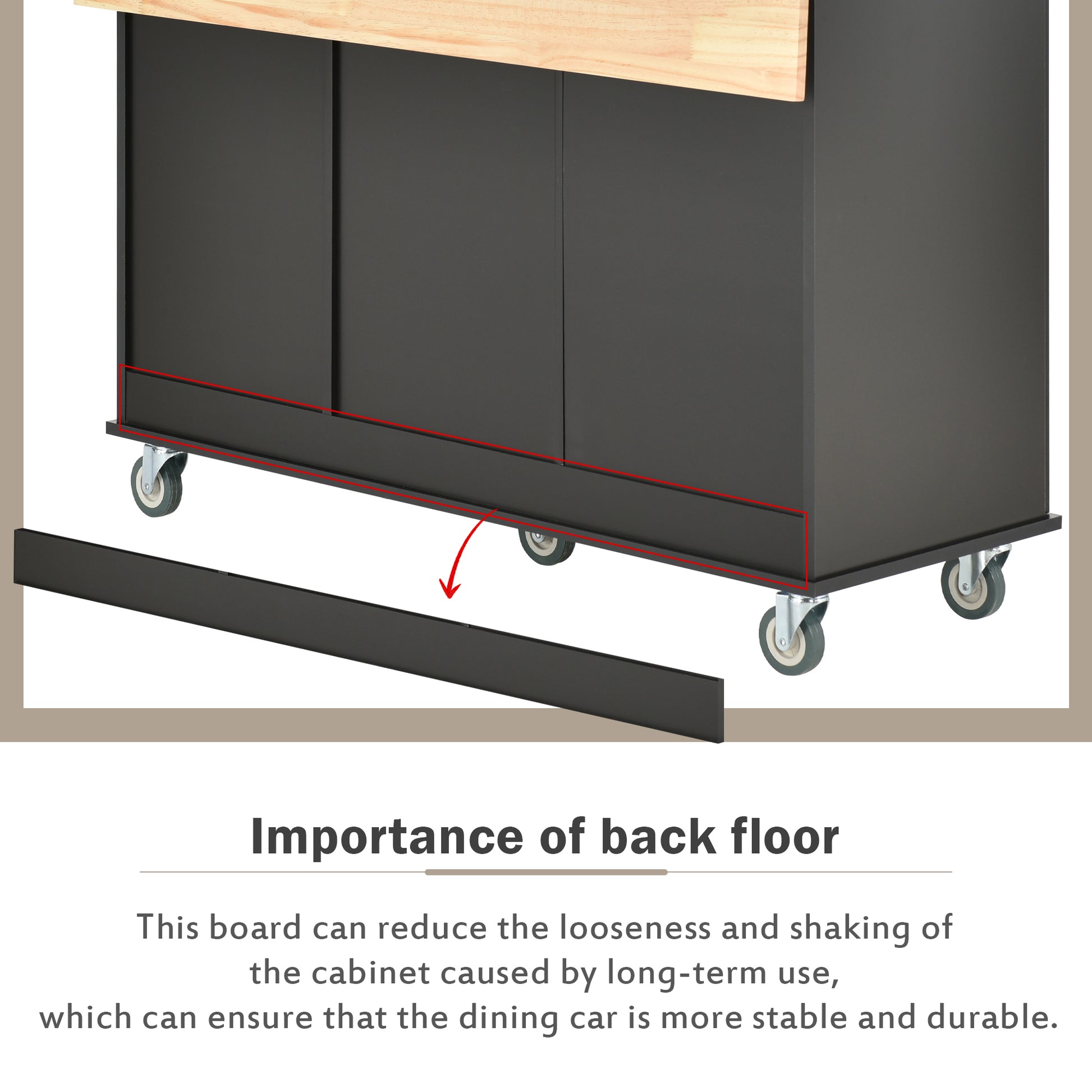 Rolling Mobile Kitchen Island with Solid Wood Top and black-mdf