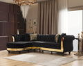 Julia Gold Detailed Tufted Upholstery Sectional made black-velvet-wood-primary living