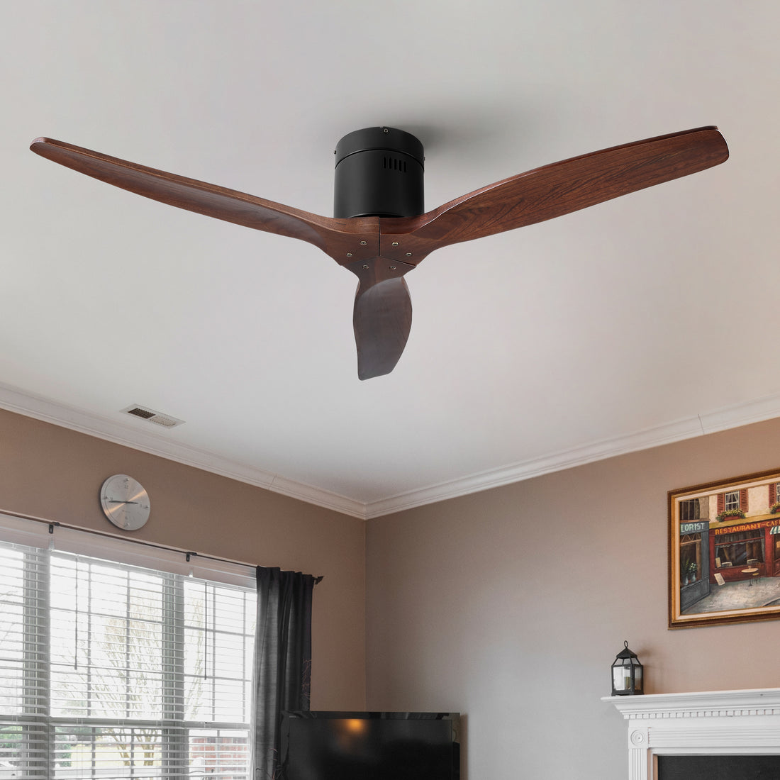 52 In.Solid Wood Blade Low Profile Ceiling Fan