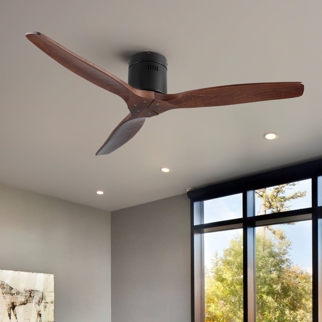 52 In.Solid Wood Blade Low Profile Ceiling Fan