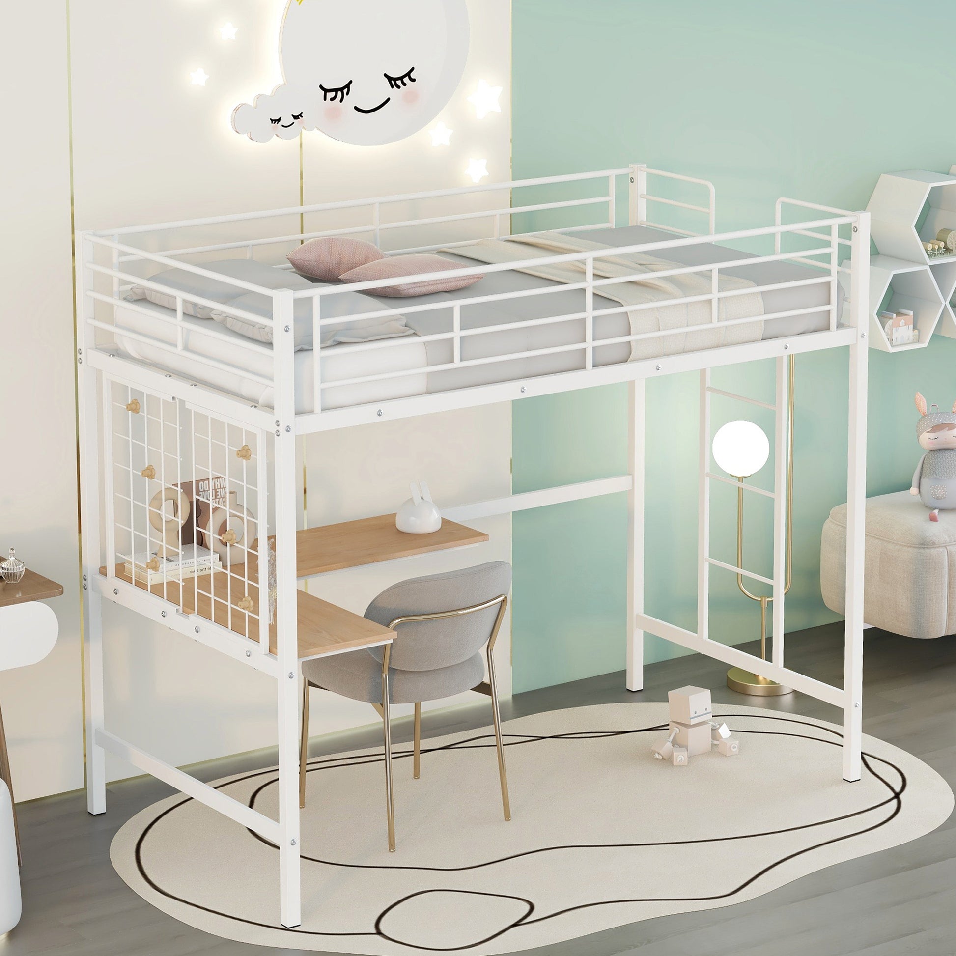 Twin Metal Loft Bed With Desk And Metal