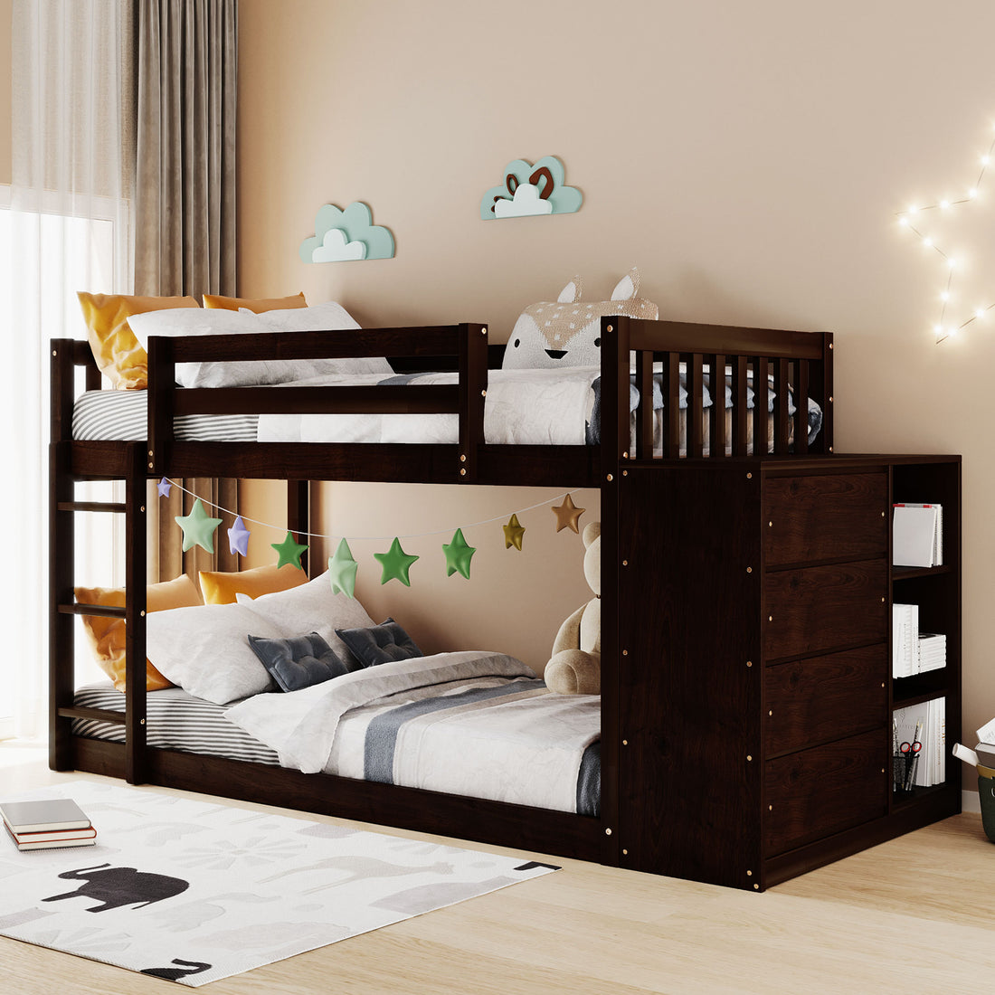 Twin Over Twin Bunk Bed With 4 Drawers And 3