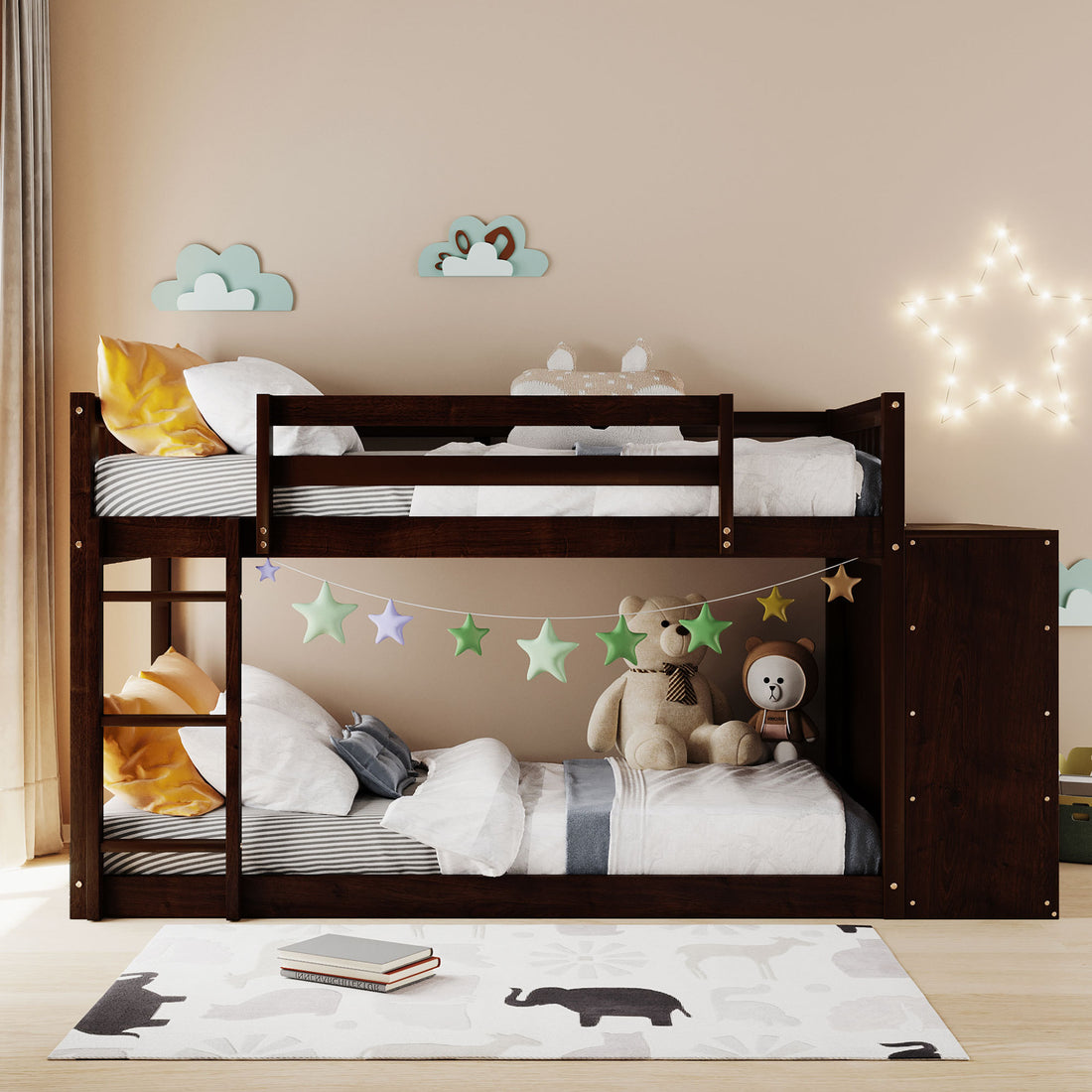 Twin Over Twin Bunk Bed With 4 Drawers And 3