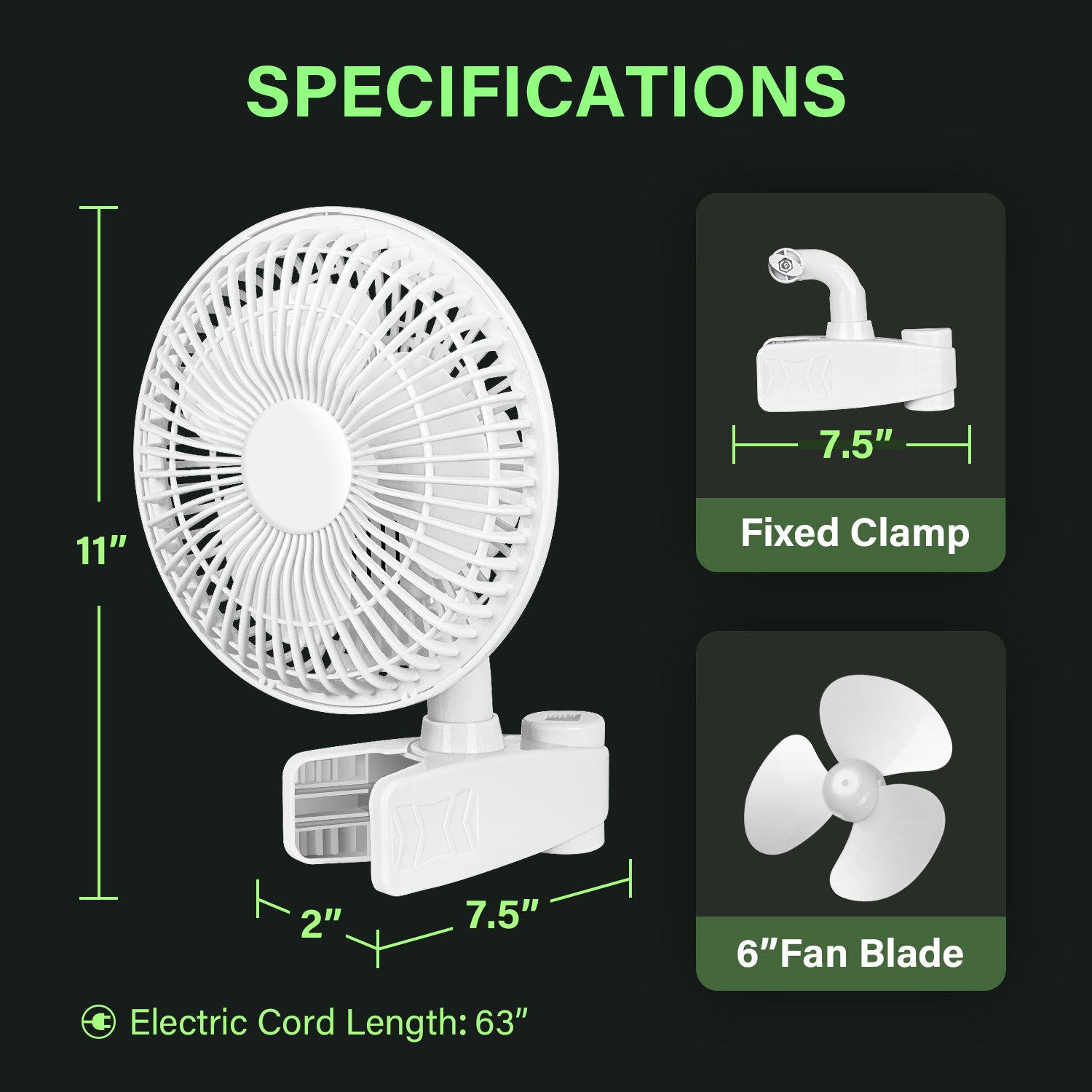 HealSmart 6 Inch Grow Tent Poles Clip Fan, Monkey Fan white-plastic