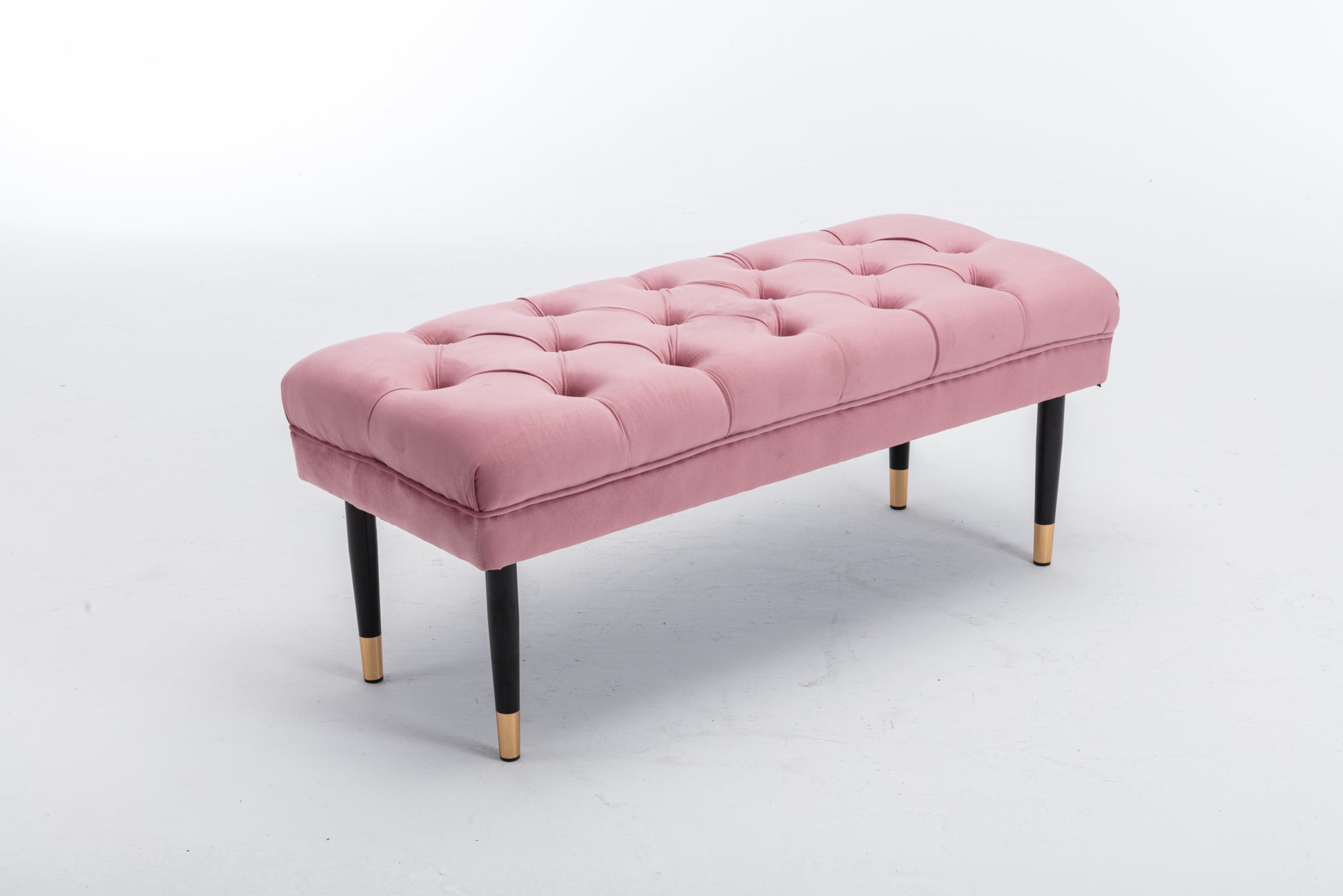 Tufted Bench Modern Velvet Button Upholstered Ottoman pink-foam-fabric