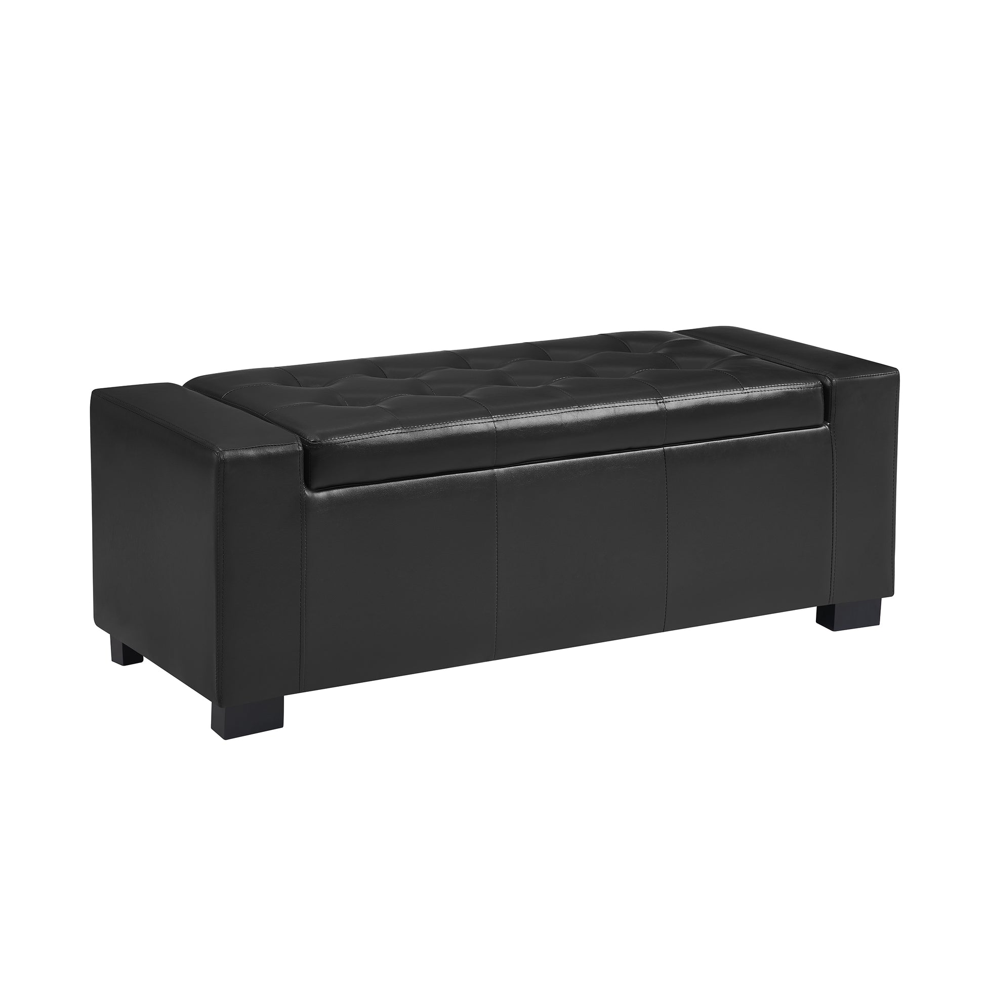 Faux Leather Upholstery Storage Ottoman Bench Black black-foam-pu