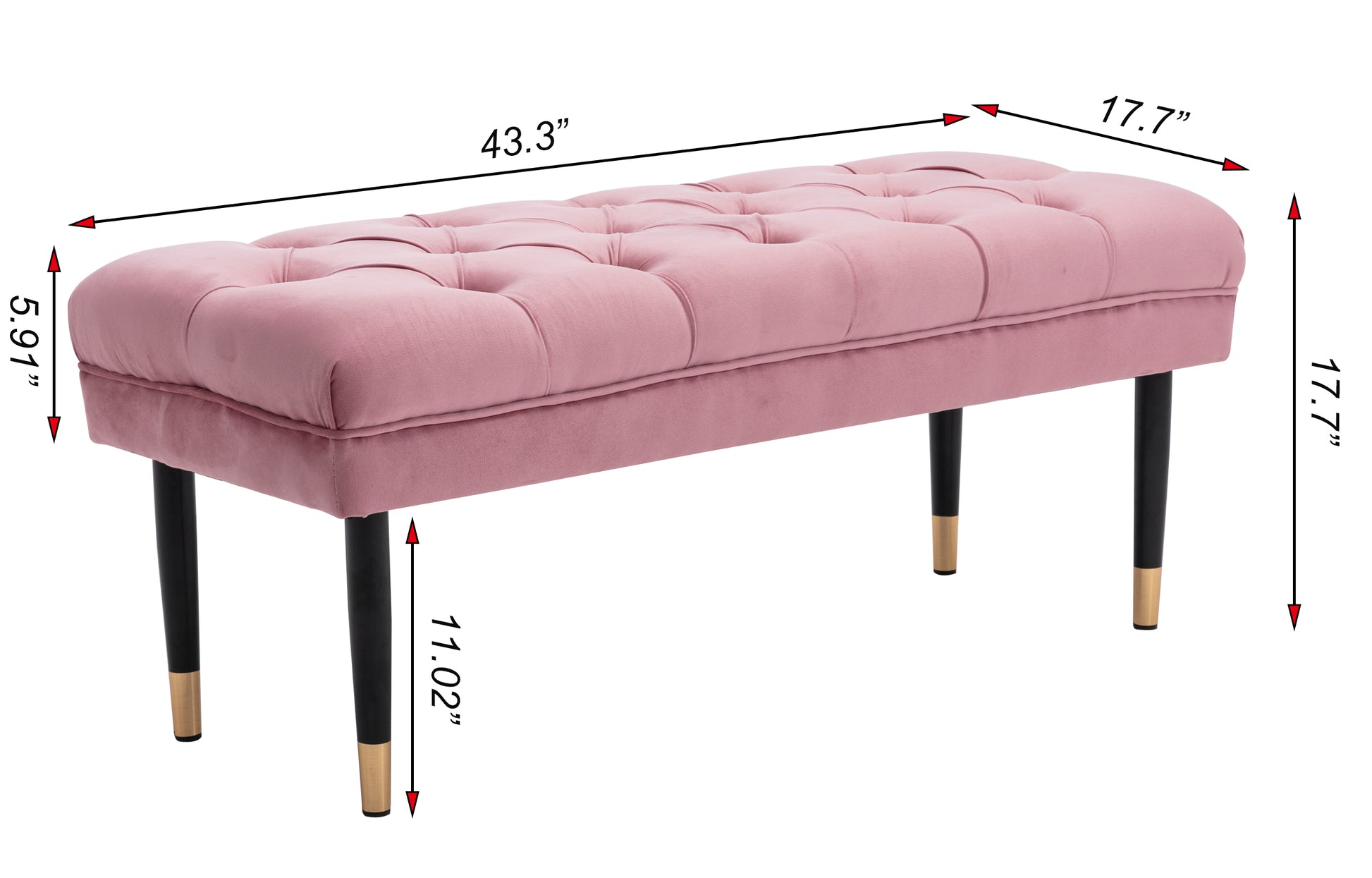 Tufted Bench Modern Velvet Button Upholstered Ottoman pink-foam-fabric