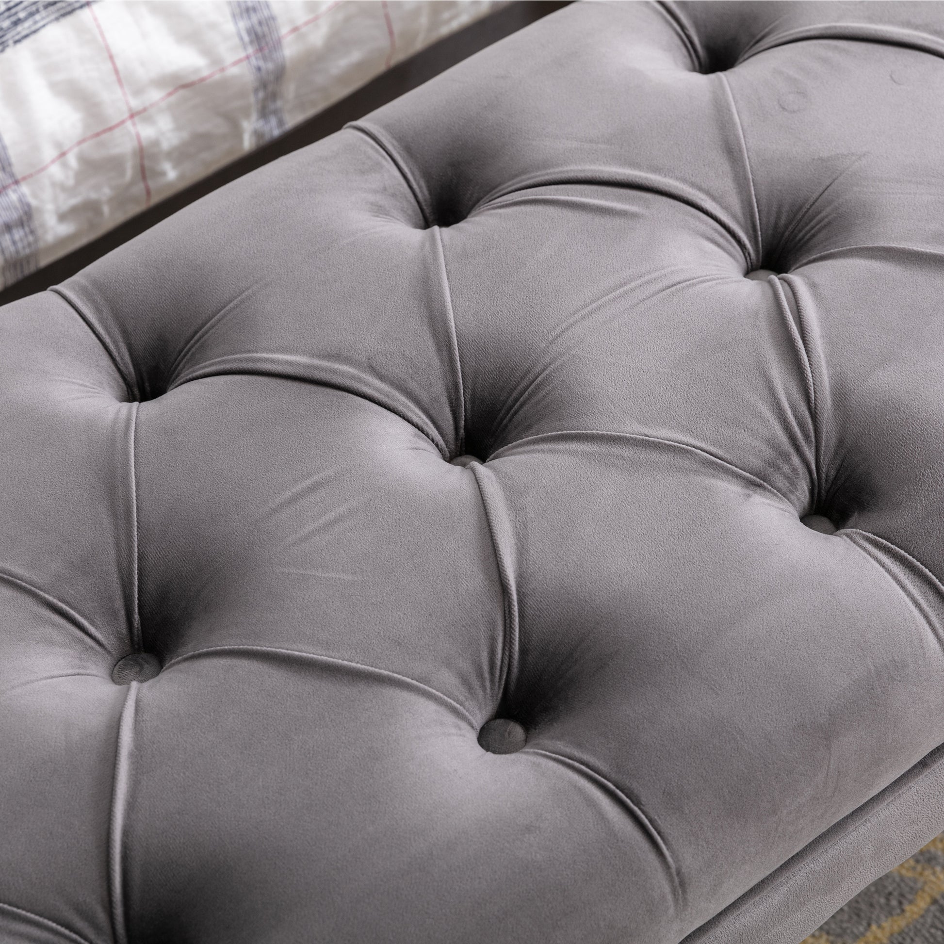 Tufted Bench Modern Velvet Button Upholstered Ottoman gray-foam-fabric