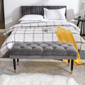 Tufted Bench Modern Velvet Button Upholstered Ottoman gray-foam-fabric