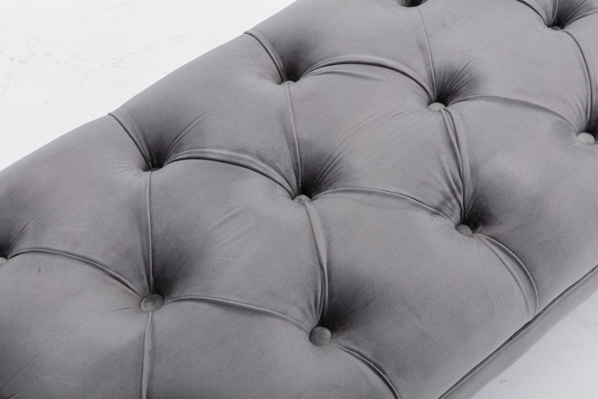 Tufted Bench Modern Velvet Button Upholstered Ottoman gray-foam-fabric