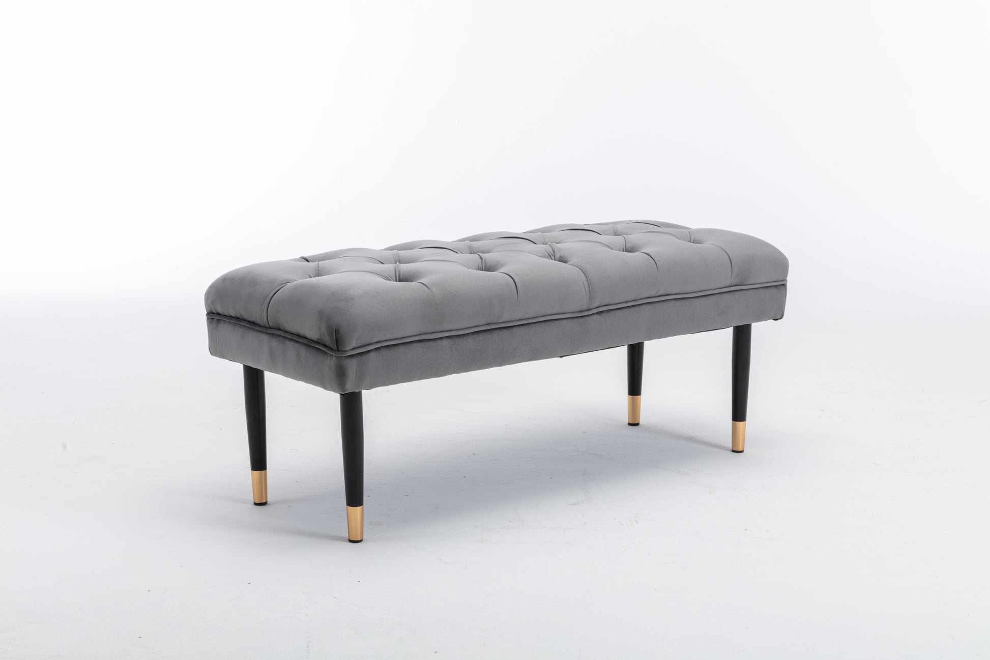 Tufted Bench Modern Velvet Button Upholstered Ottoman gray-foam-fabric