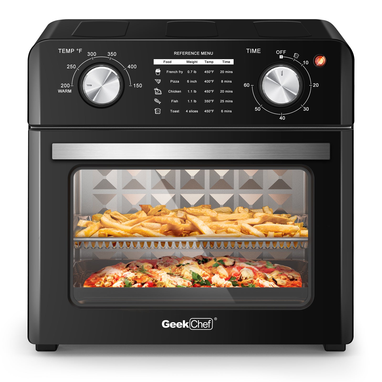 Geek Chef Air Fryer 10QT, Countertop Toaster Oven, 4 black-metal