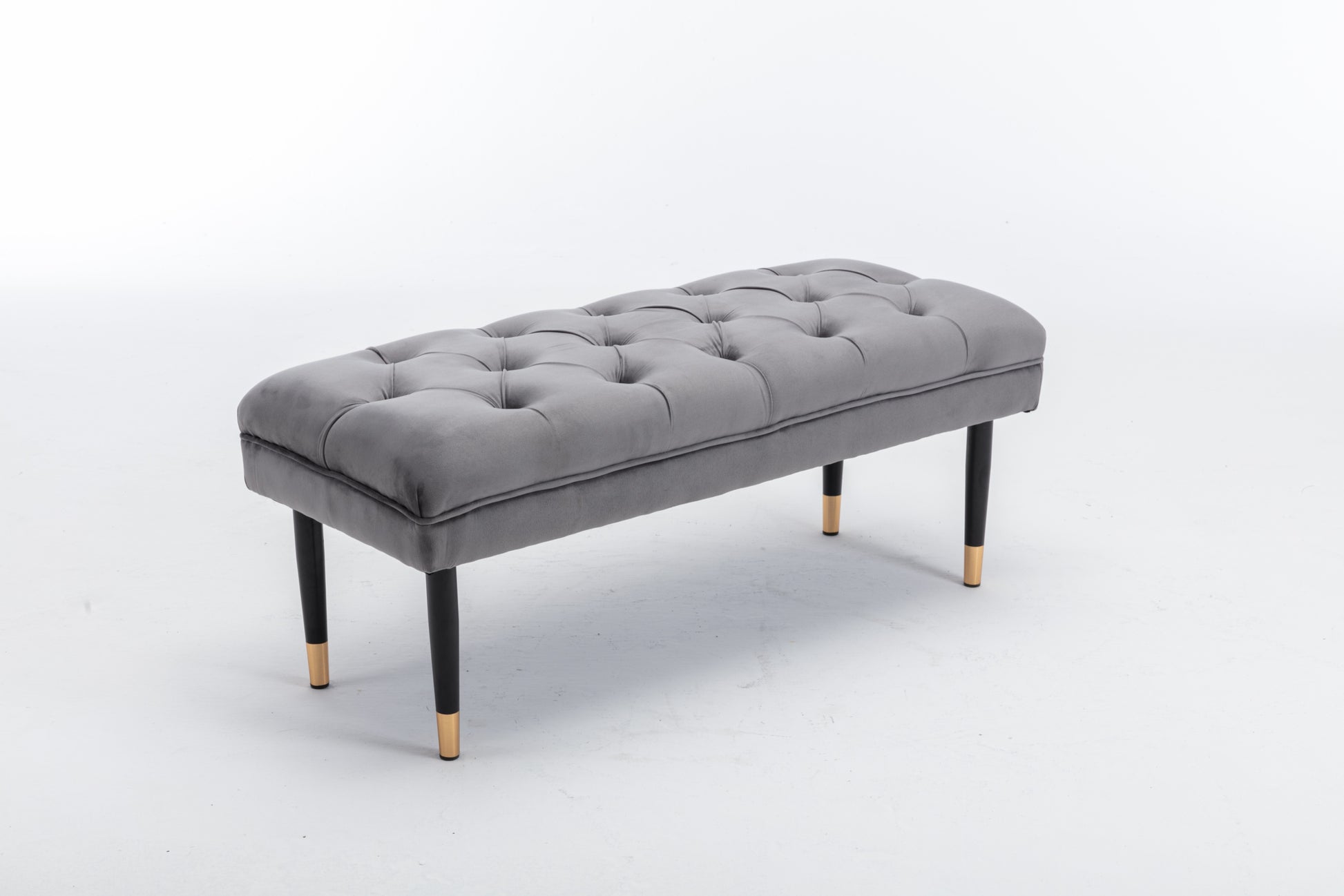 Tufted Bench Modern Velvet Button Upholstered Ottoman gray-foam-fabric