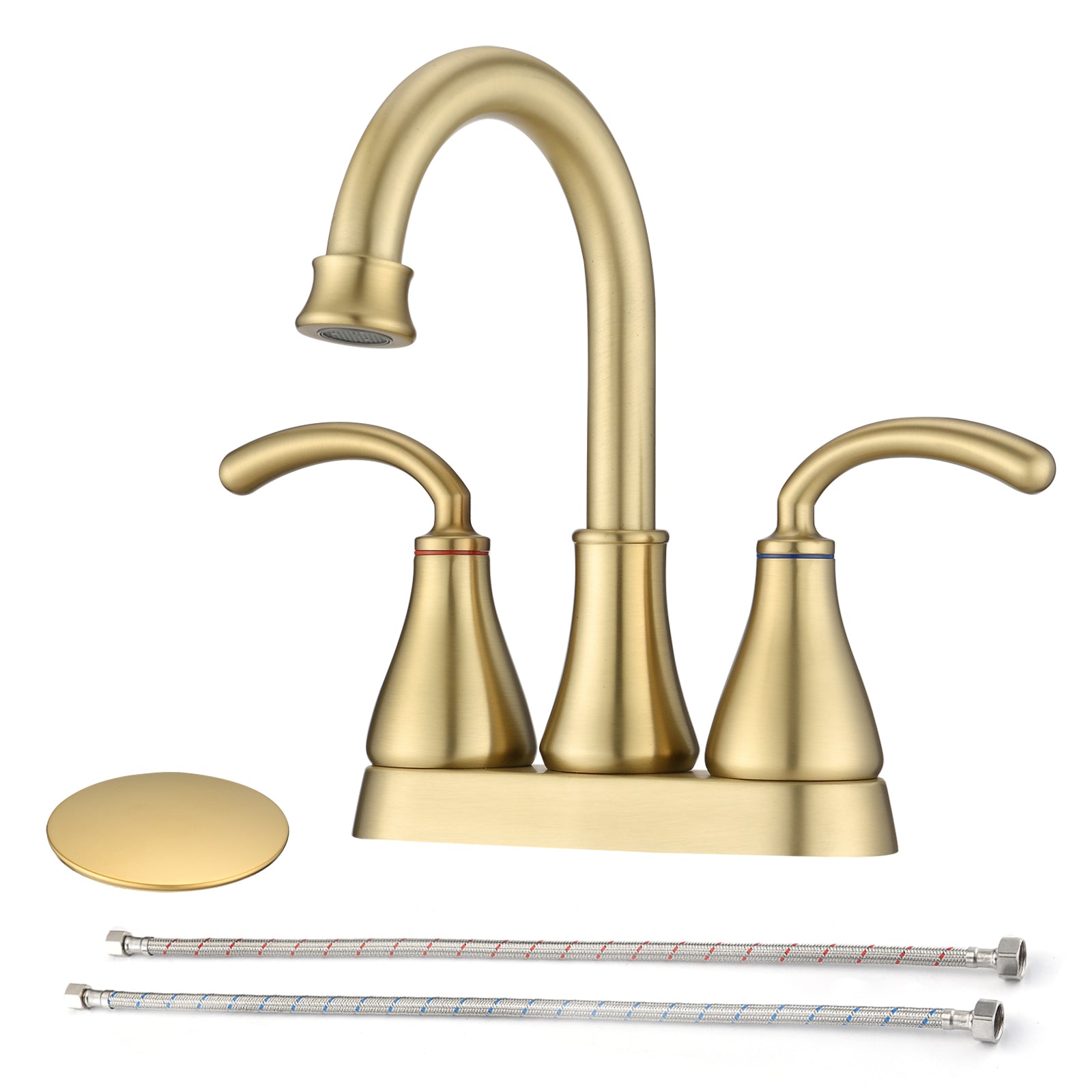 2 Handle Bathroom Sink Faucet with Pop up Drain brushed gold-zinc