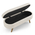 Ottoman Oval Storage Bench,Rubber Wood Legs, Beige beige-linen