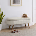 Ottoman Oval Storage Bench,Rubber Wood Legs, Beige beige-linen