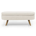 Ottoman Oval Storage Bench,Rubber Wood Legs, Beige beige-linen