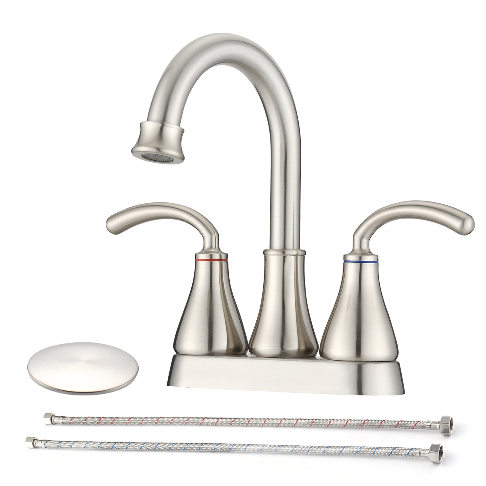 2 Handle Bathroom Sink Faucet with Pop up Drain brushed nickel-zinc