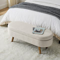 Ottoman Oval Storage Bench,Rubber Wood Legs, Beige beige-linen