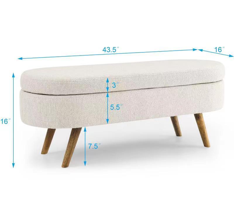 Ottoman Oval Storage Bench,Rubber Wood Legs, Beige beige-linen