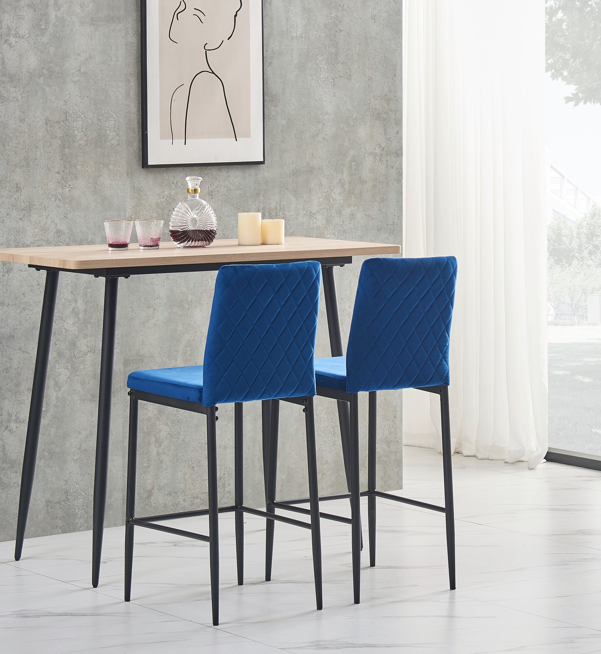 Blue bar stool, velvet stool, modern bar chair, bar blue-textile-velvet