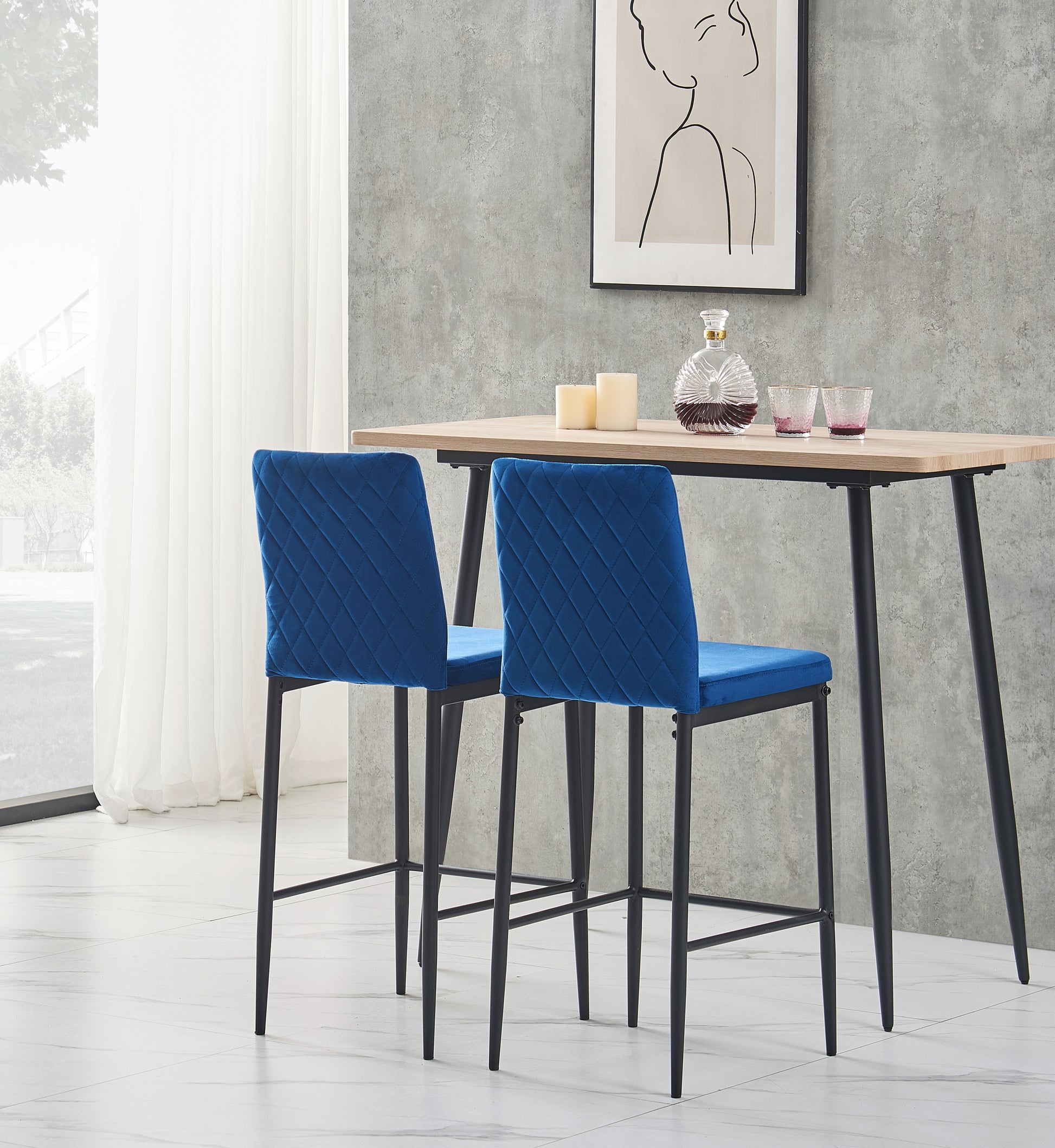 Blue bar stool, velvet stool, modern bar chair, bar blue-textile-velvet