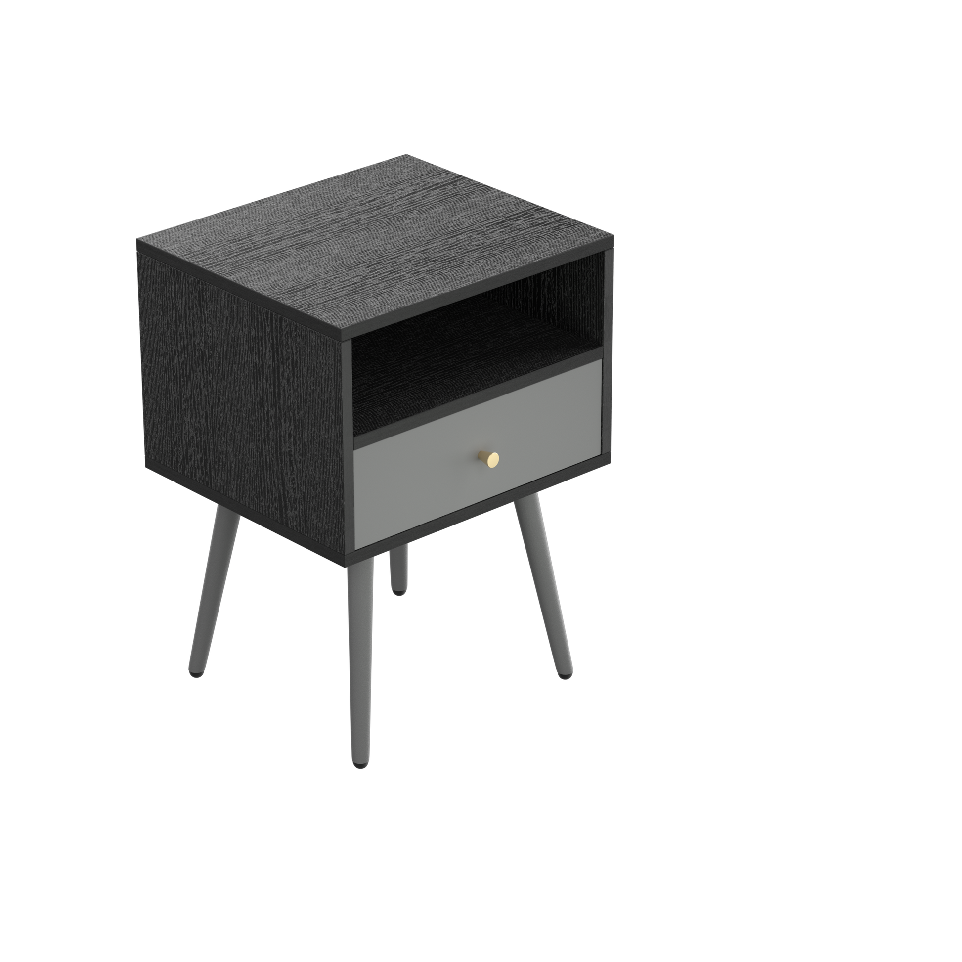 Update Modern Nightstand with 1Drawers, Suitable for dark gray-metal & wood