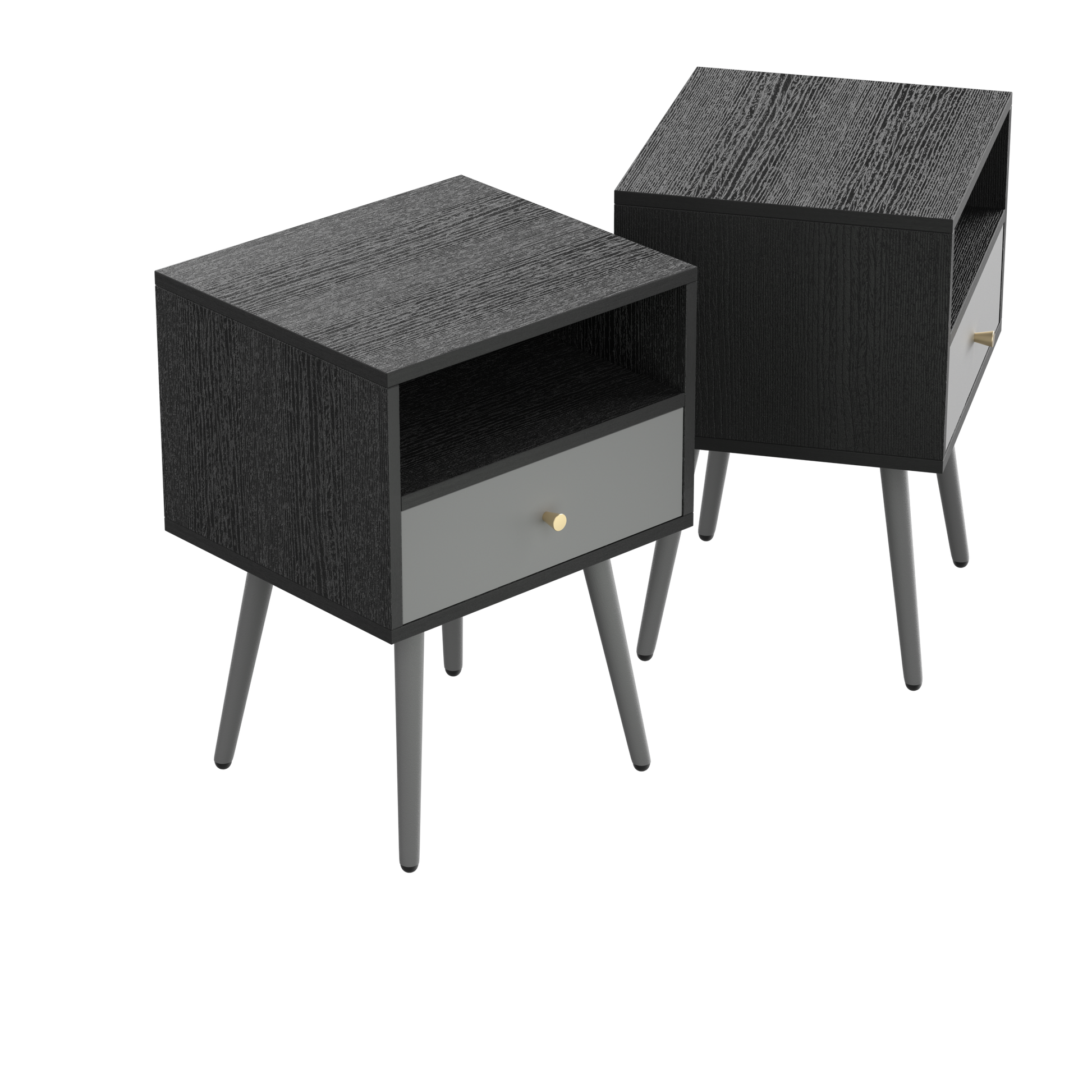 Modern Bedside Tables Set of 2,Nightstand with 1 dark gray-metal & wood