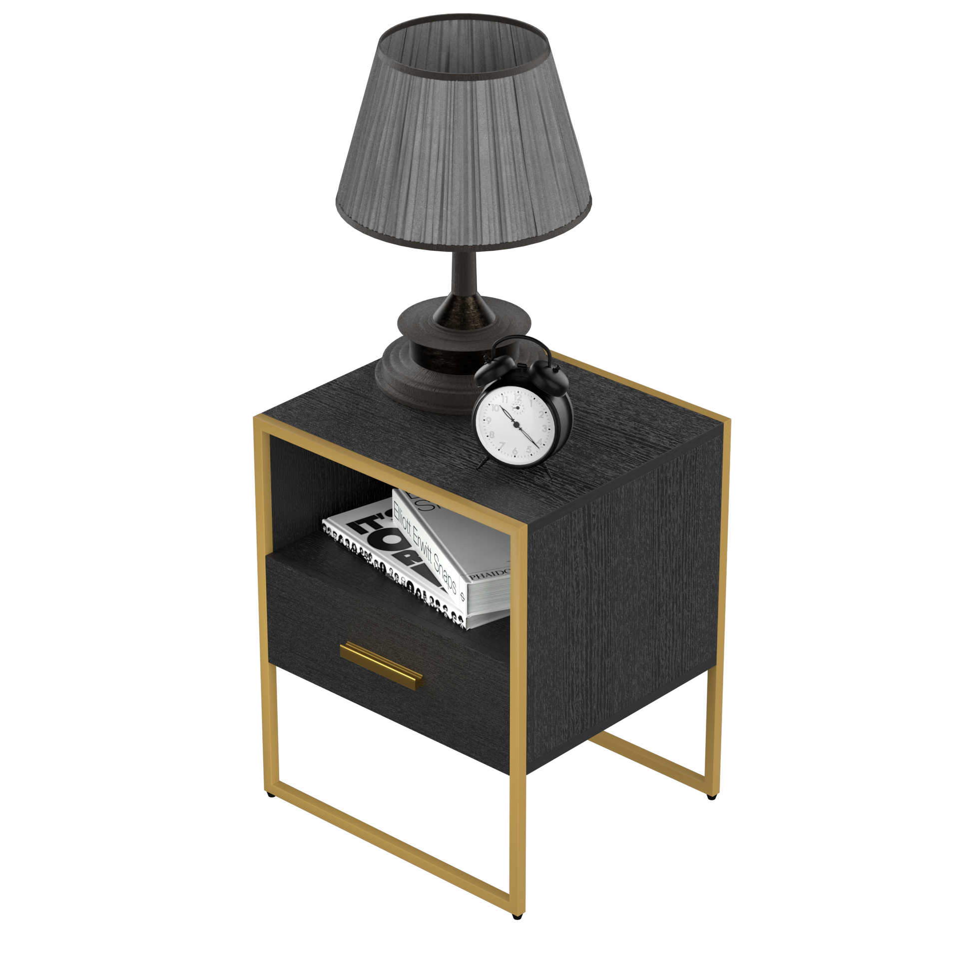 Update Modern Nightstand with 1Drawers, Suitable for black-metal & wood