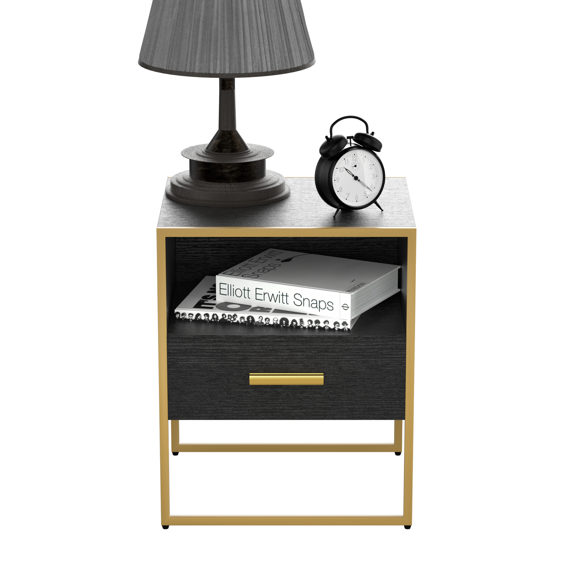 Update Modern Nightstand with 1Drawers, Suitable for black-metal & wood