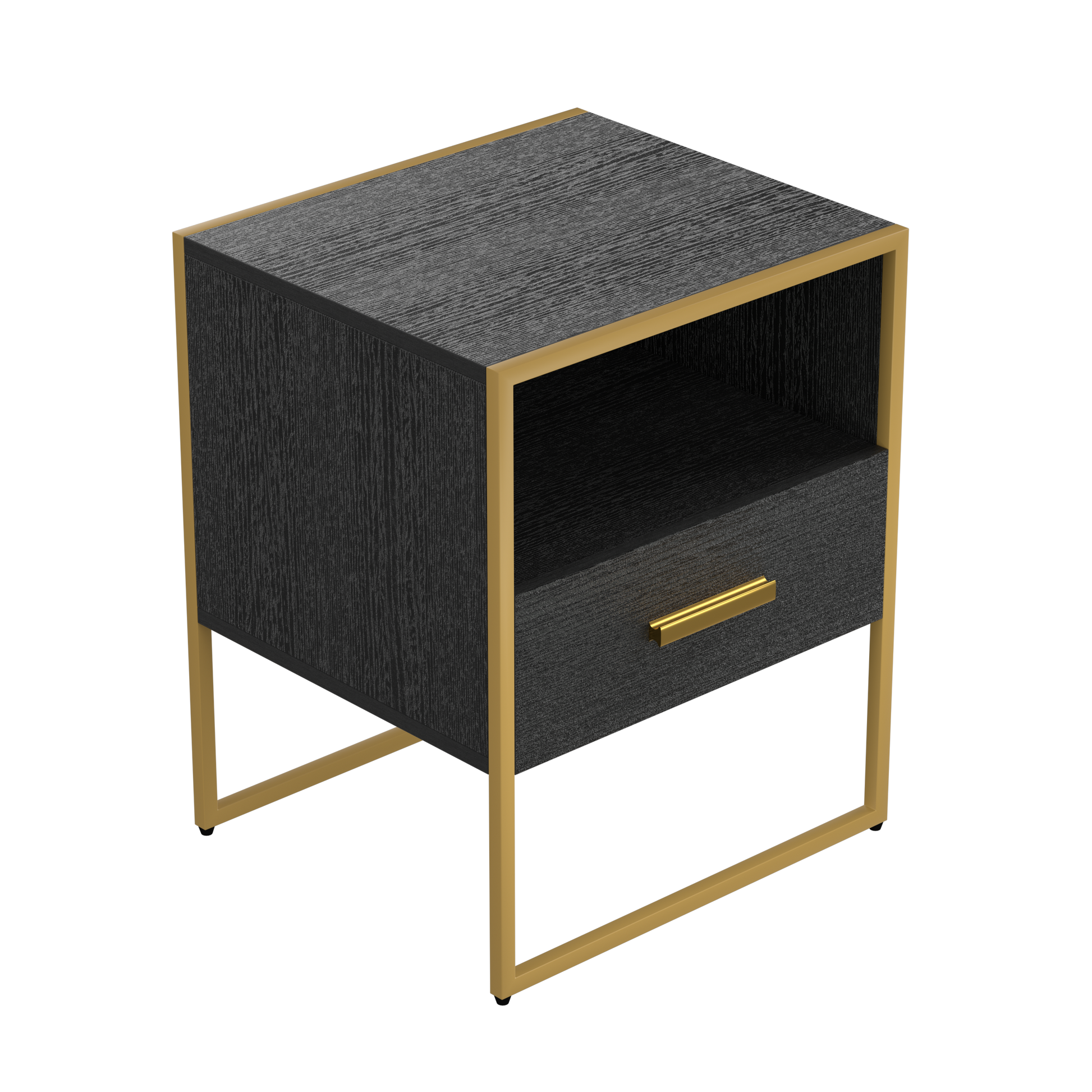 Update Modern Nightstand with 1Drawers, Suitable for black-metal & wood