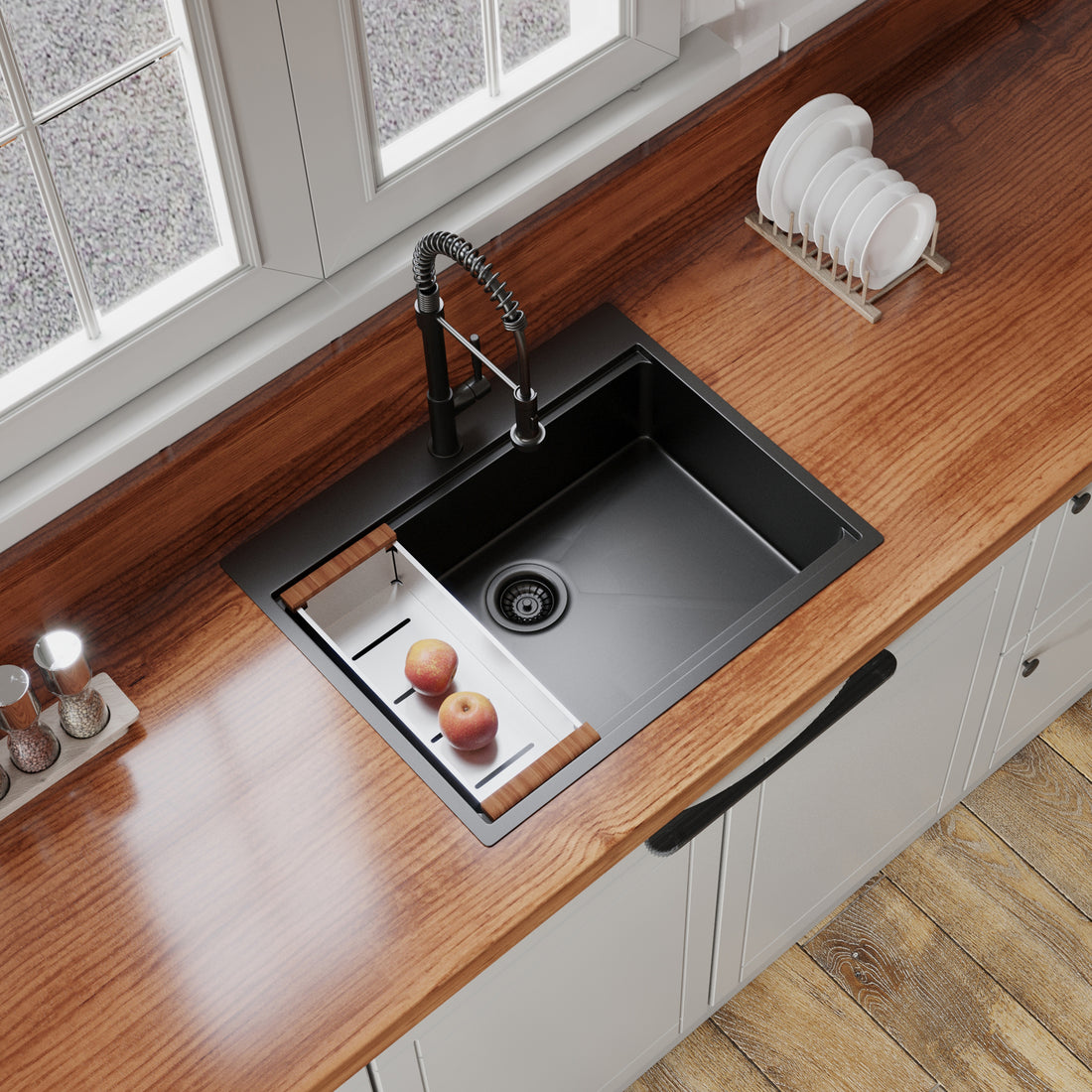 27" x 22" Drop In Kitchen Sink Gunmetal Black, 16