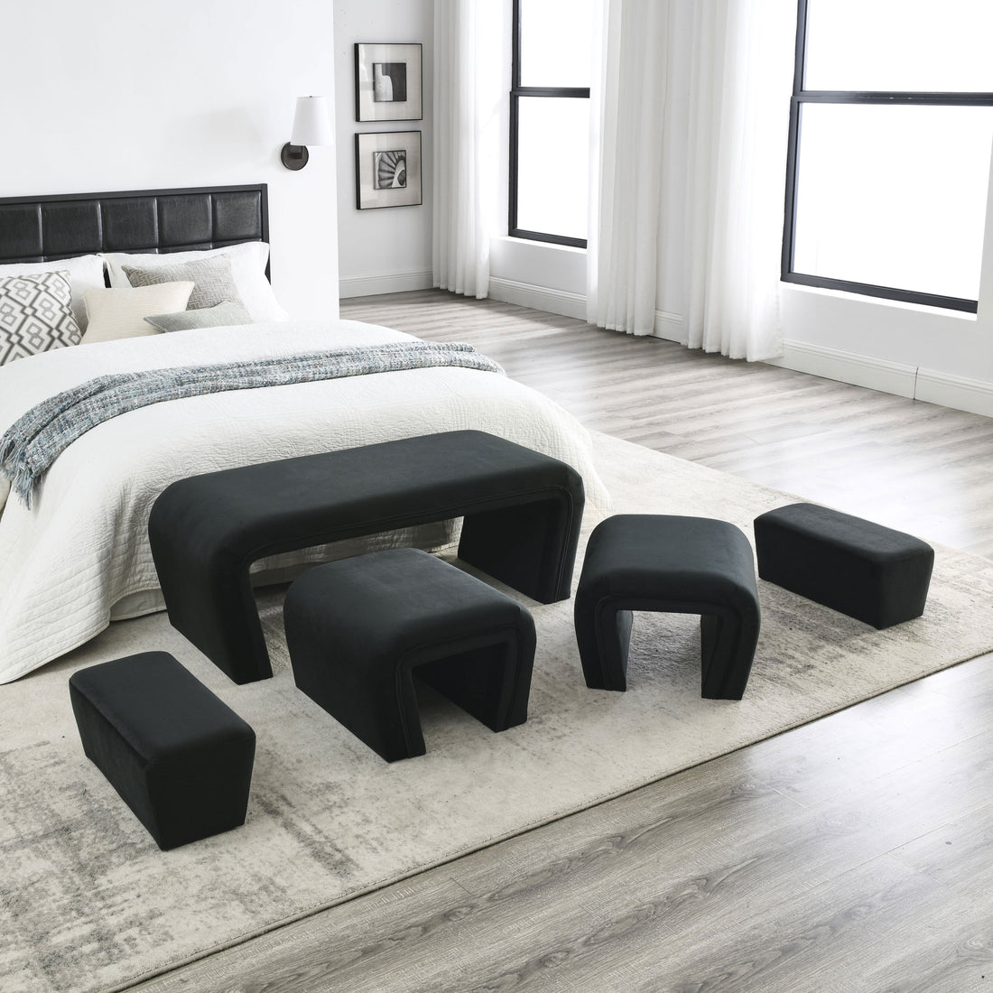 Video Welike 46" W Modern Contemporary Upholstered black-polyester-velvet