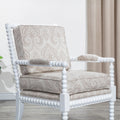 Spindle Chair, White Finish, Taupe Paisley Fabric white-fabric