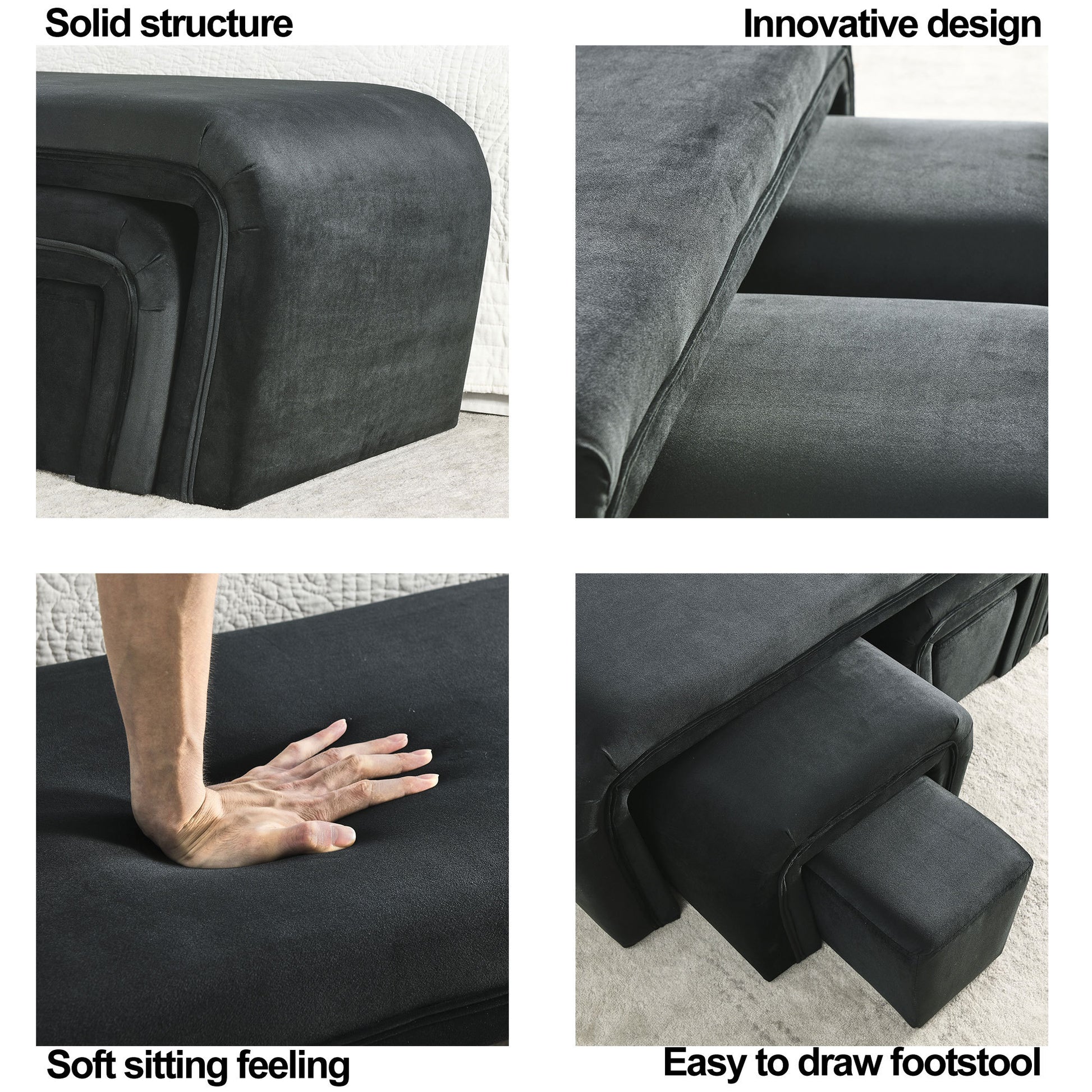 Video Welike 46" W Modern Contemporary Upholstered black-polyester-velvet