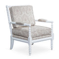 Spindle Chair, White Finish, Taupe Paisley Fabric white-fabric