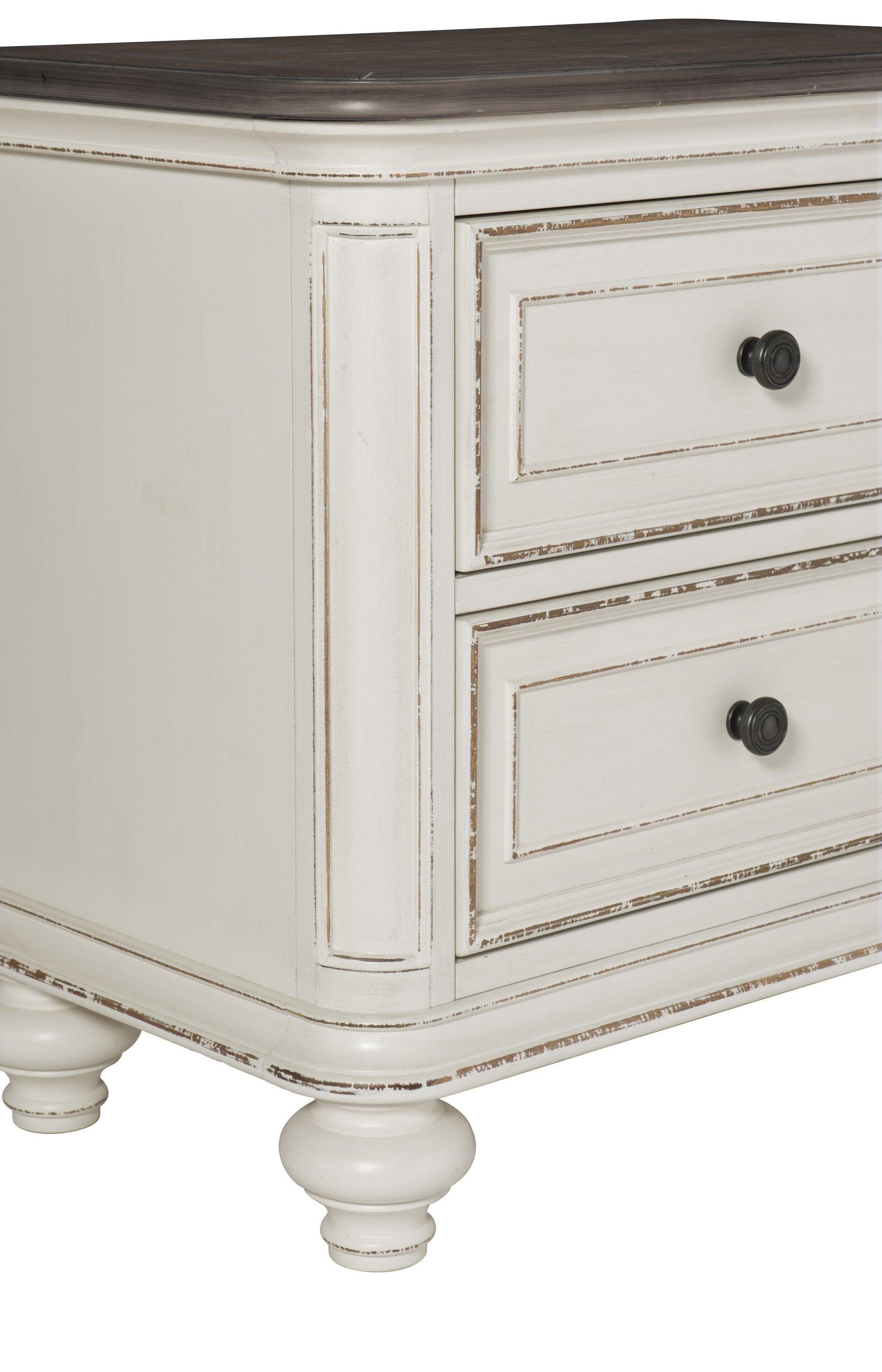 Antique White and Brown Gray Finish1pc Nightstand of antique white-2 drawers-bedroom-traditional-wood