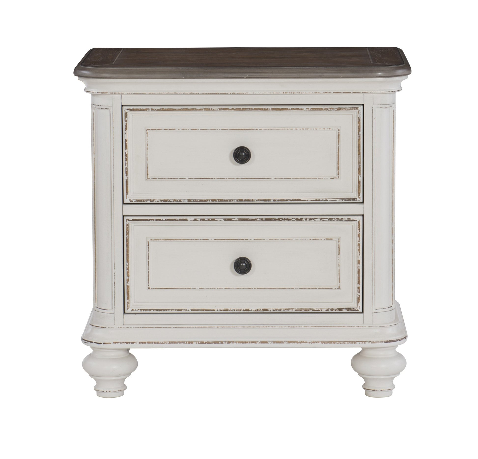 Antique White and Brown Gray Finish1pc Nightstand of antique white-2 drawers-bedroom-traditional-wood